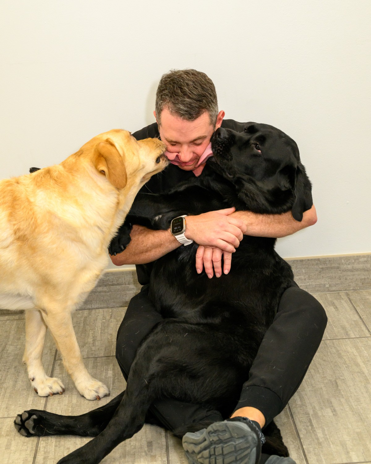 Dr. with two dogs Dr. with two dogs